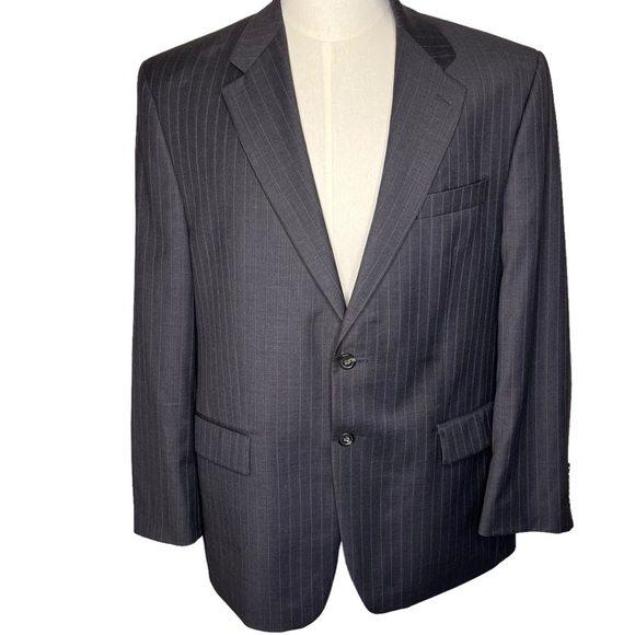 Lauren Ralph Lauren Blazer Sport Coat Size 42R Gray Pinstripe 2 Button 100% Wool - Picture 1 of 15